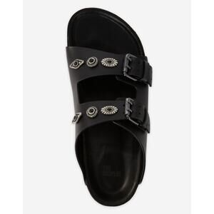 The Kooples Black Leather Buckled Sandals w/ Studs Size 5 US 36 EU NIB Slides